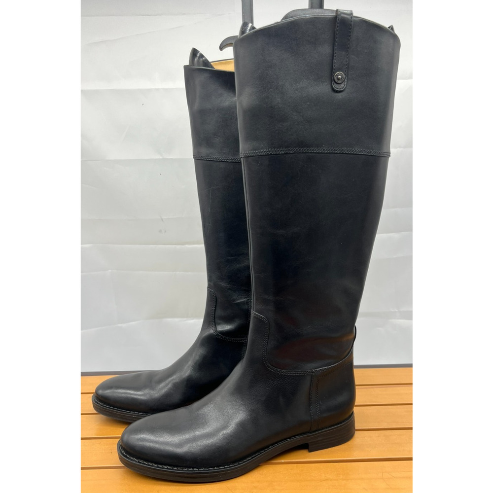 Enzo Angiolini EA Ellerby Tall Black Leather Knee High Zip Riding Boots Size 9.5